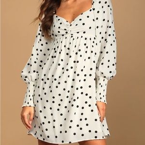 Lulu’s Meet Me at Our Spot Polka Dot Silky Cocktail Dress🤍🖤